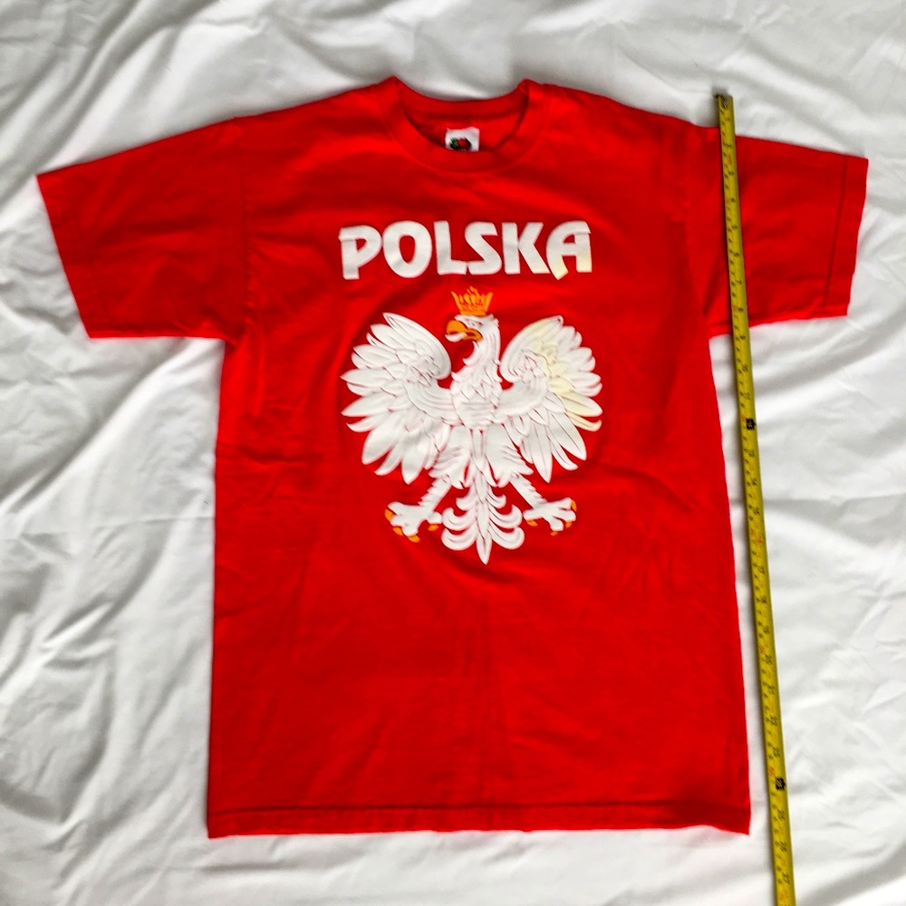EUC Red Poland souvenir short sleeve T-shirt with puffy white eagle.